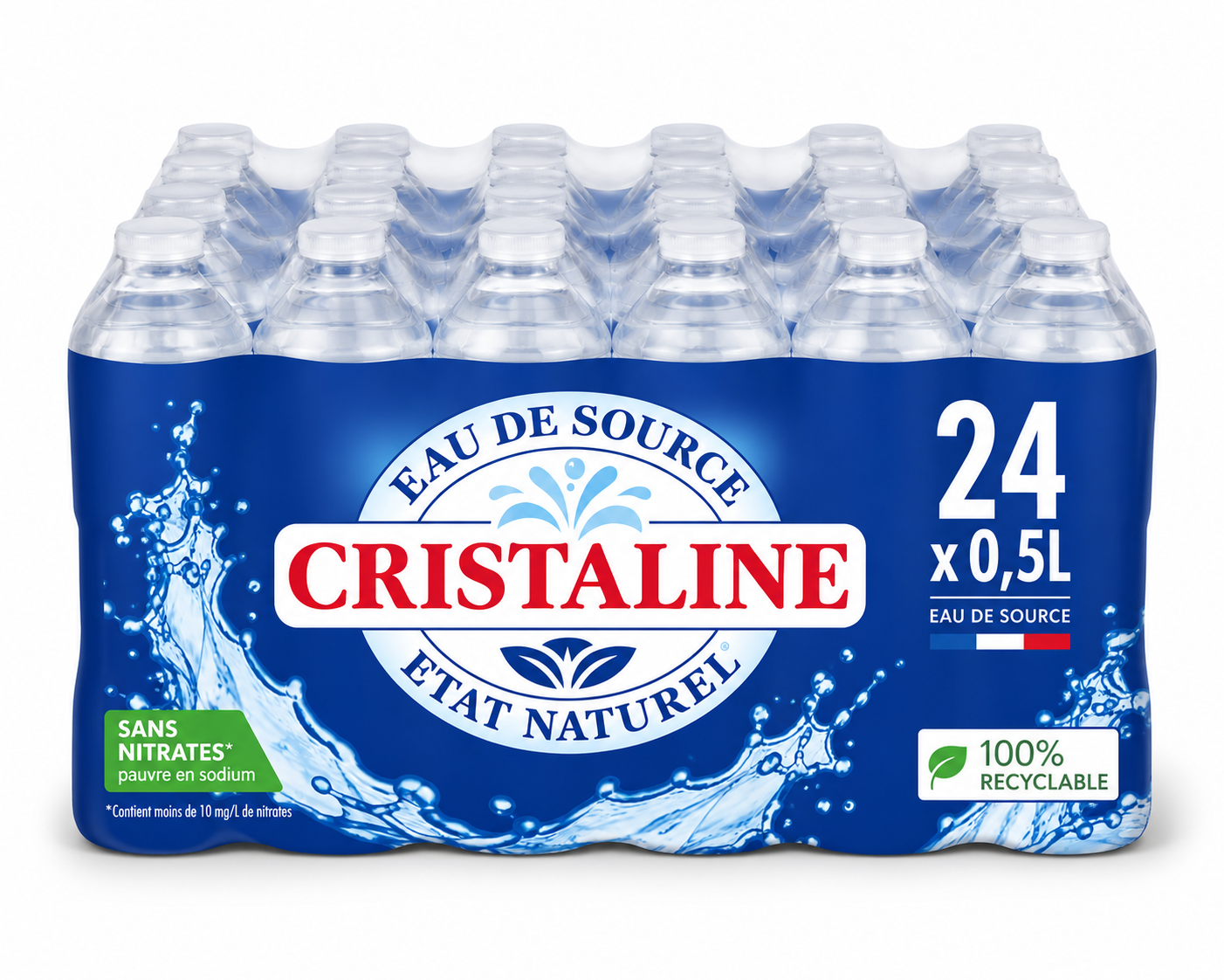 Pack de 24 bouteilles d'eau Cristalline – 24 × 0,5 L (Réservé Castelnau et Le Cres (34))