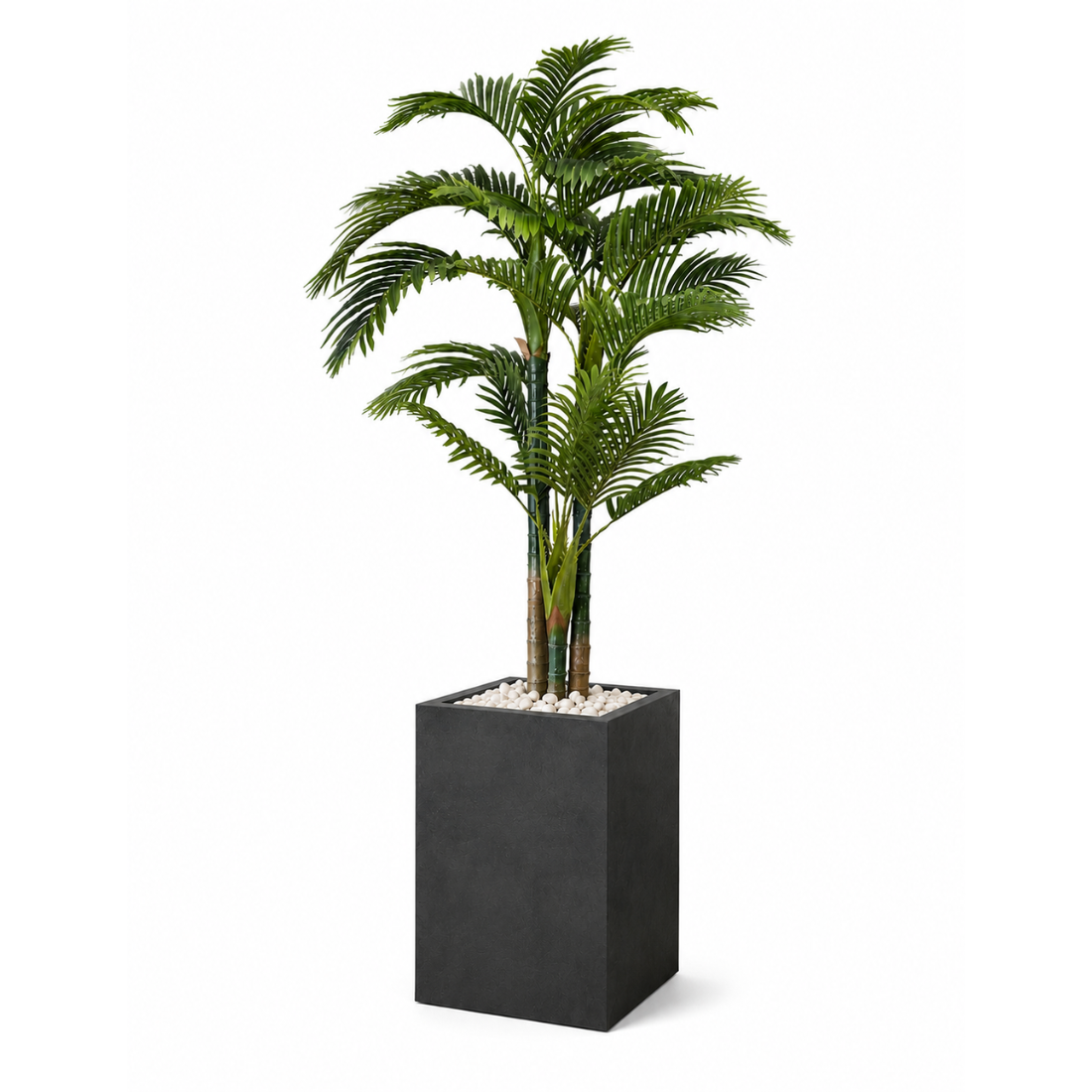 Palmier Artificiel Premium 2,20 m avec Pot Design et Galets Blanc