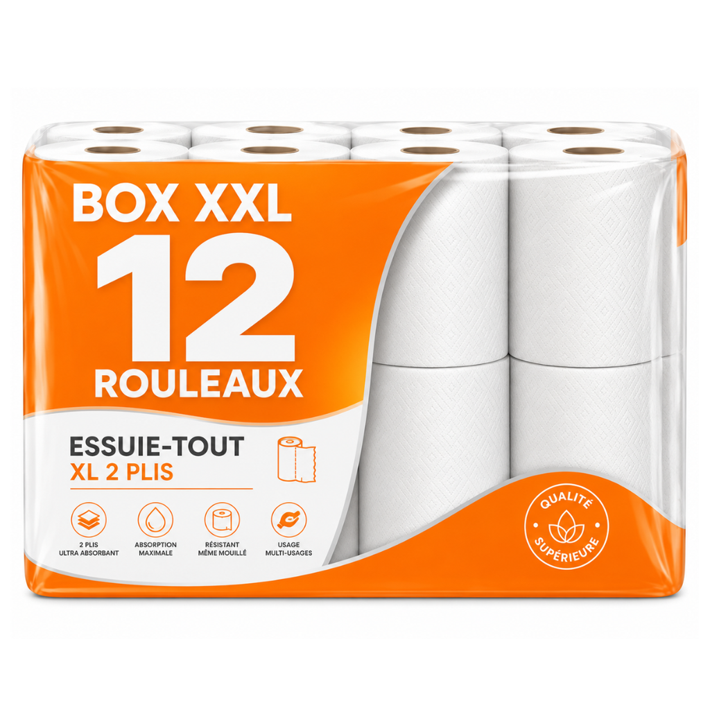 Lot de 12 Rouleaux d’Essuie-Tout XL 2 Plis