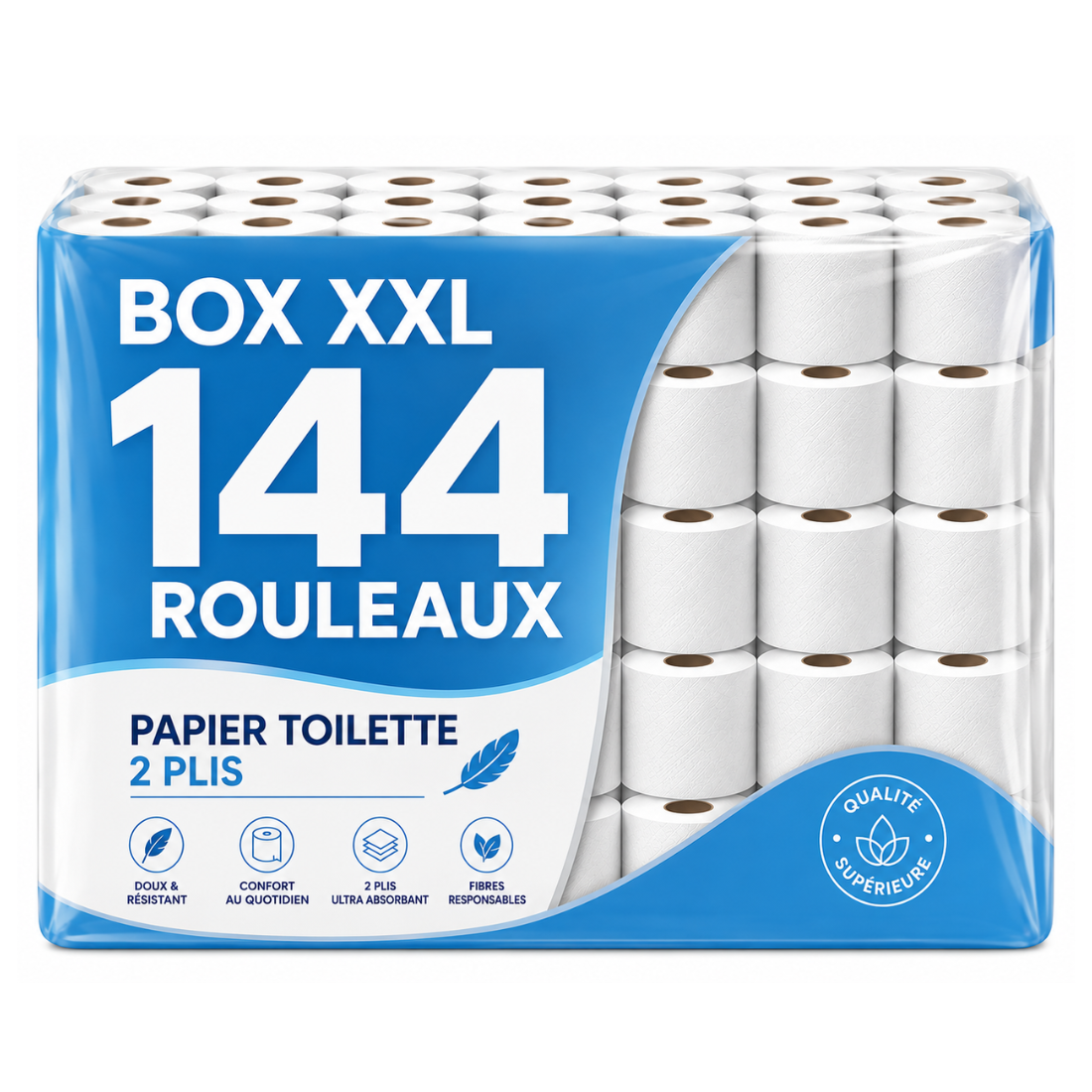 Lot de 144 rouleaux de Papier Toilette 2 épaisseurs