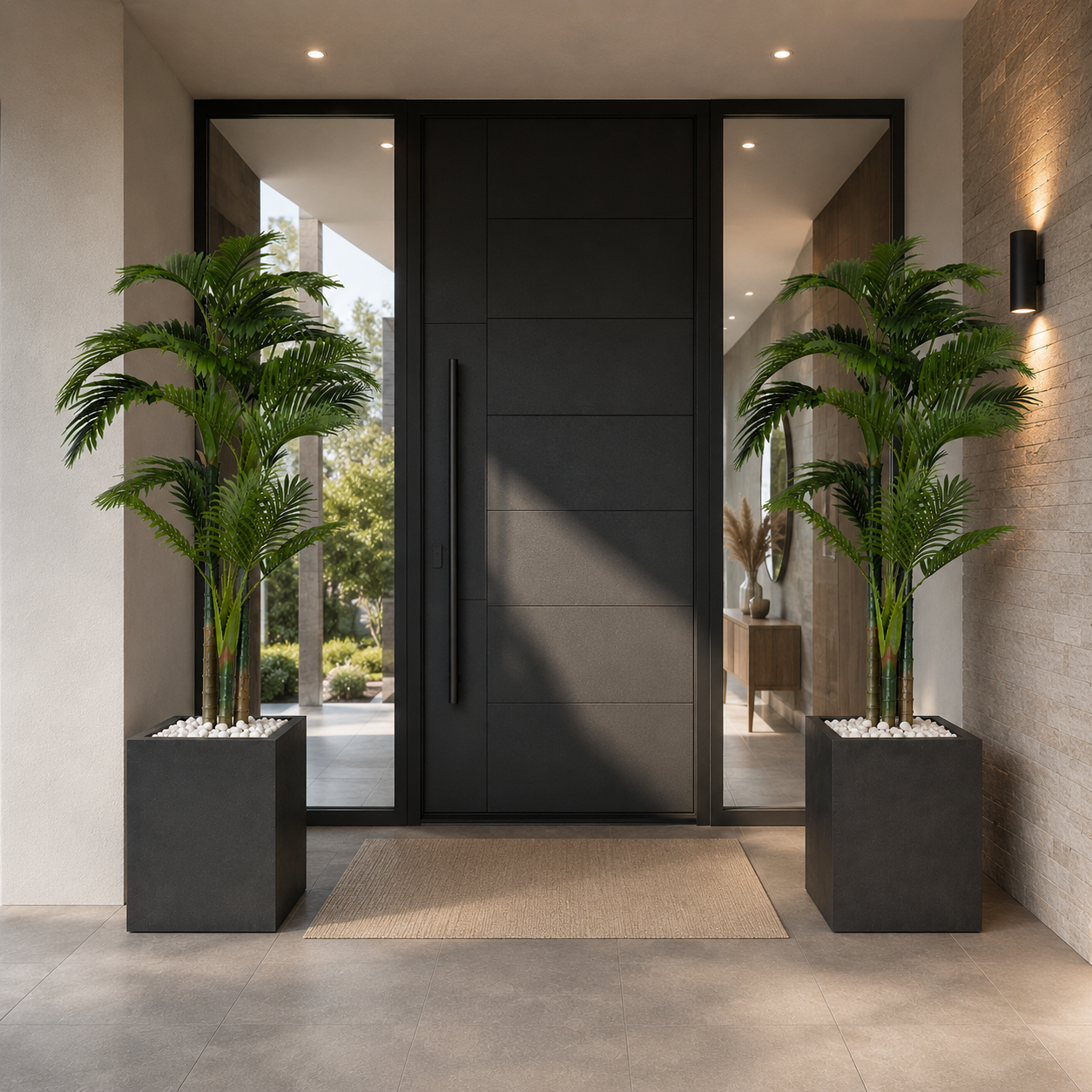 Palmier Artificiel Premium 2,20 m avec Pot Design et Galets Blanc